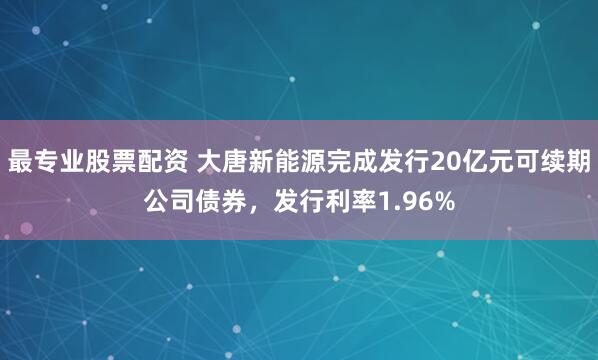 最专业股票配资 大唐新能源完成发行20亿元可续期公司债券，发行利率1.96%